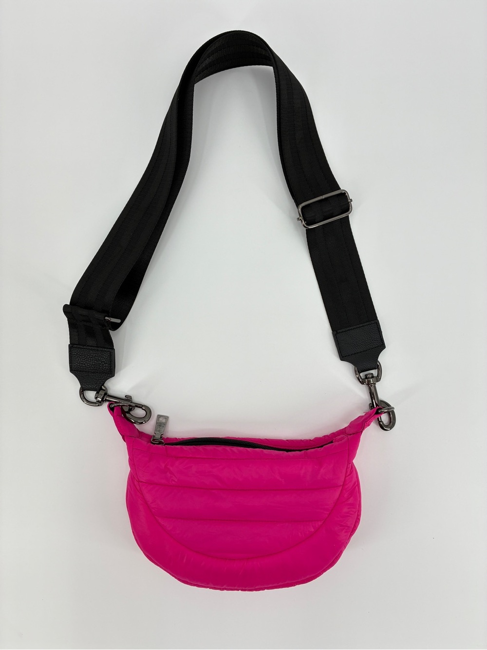 THINK ROLYN Crossbody Crescent Puffer Bag Purse Vibrant Hot Pink Streetwear